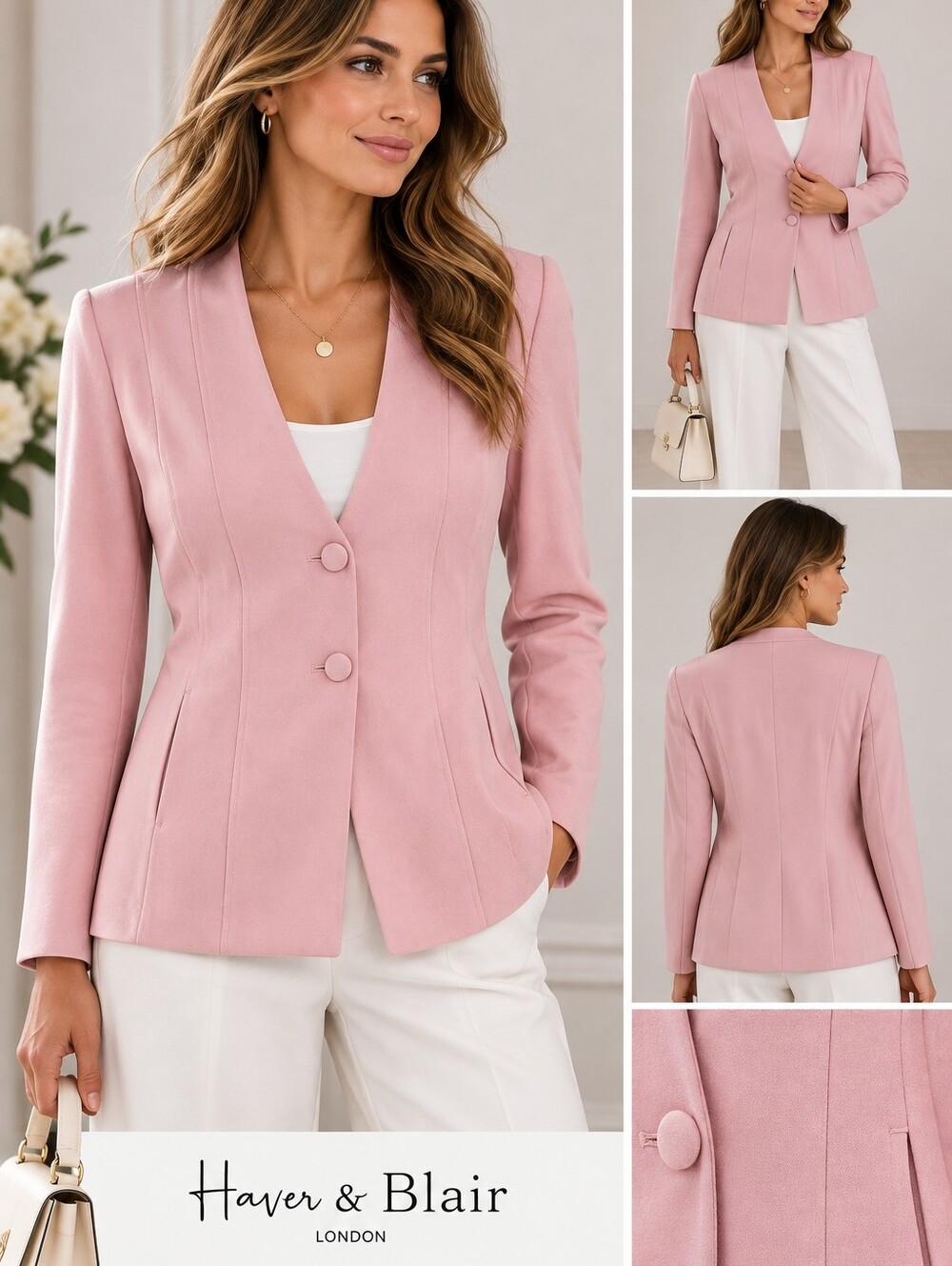 NWT Haven + Blair London Pink Collarless Blazer Jacket Size S